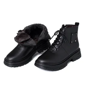 Women's Ankle Boots Lace-Up Warm Fluff Flats Booties