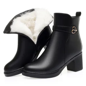 Women's Ankle Boots Love Hearts Warm Wool Fluff Block Chunky Heel Booties