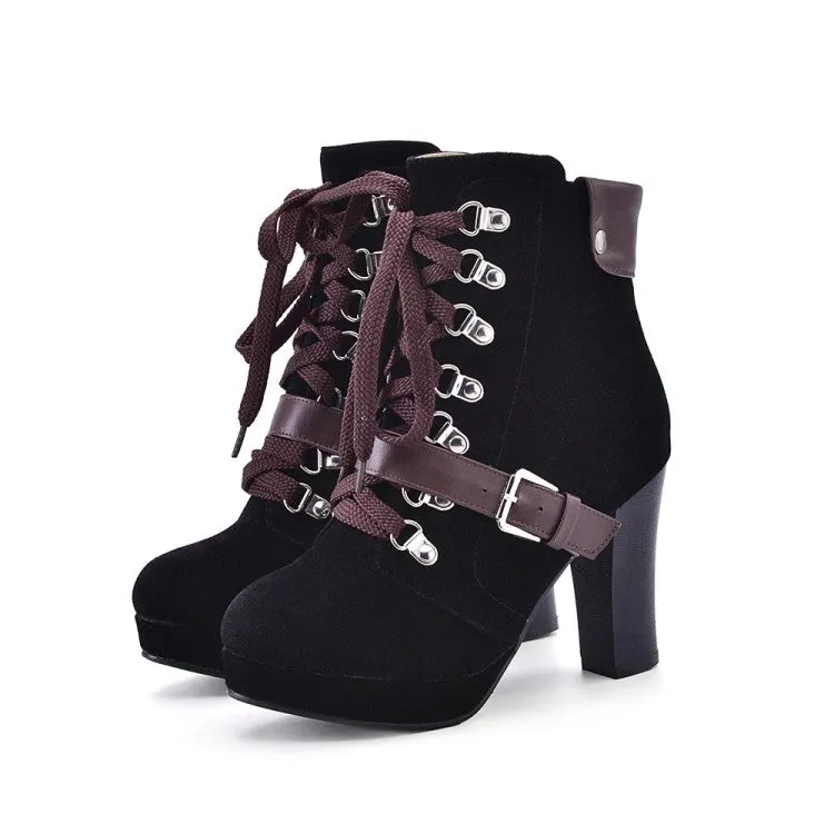 Women's Ankle Motorcycle Boots High Heels Shoes Autumn and Winter 9584