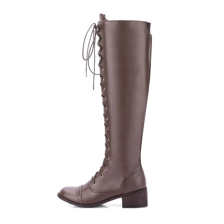 Women's Crossed Lace Up Puppy Heel Knee High Boots