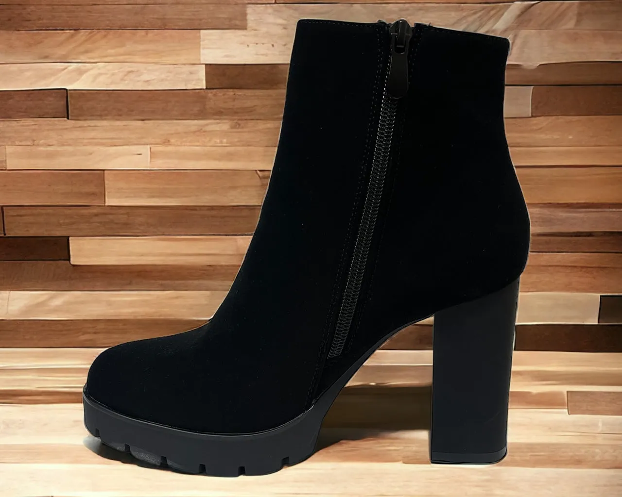 Women's Diamante Block High Heels Zip Ankle Boots