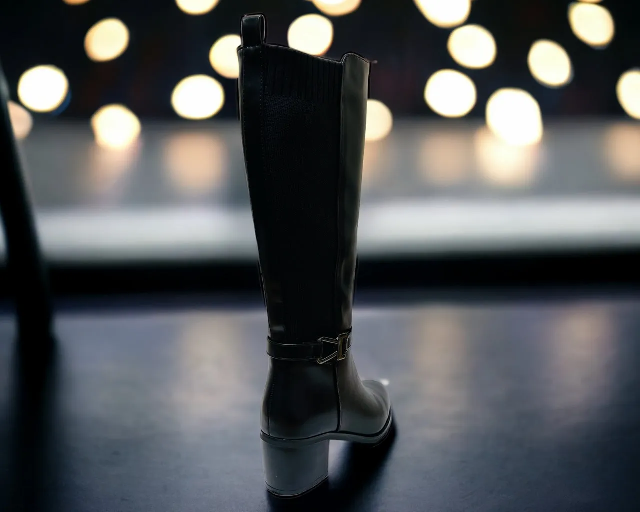 Women's Faux Leather Block Heel Knee High Boots