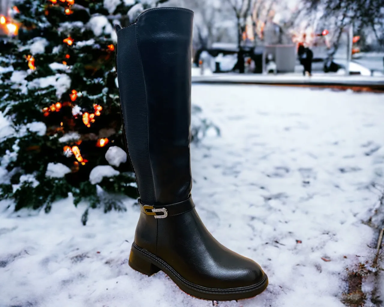 Women's Faux Leather Knee High Zip Boots