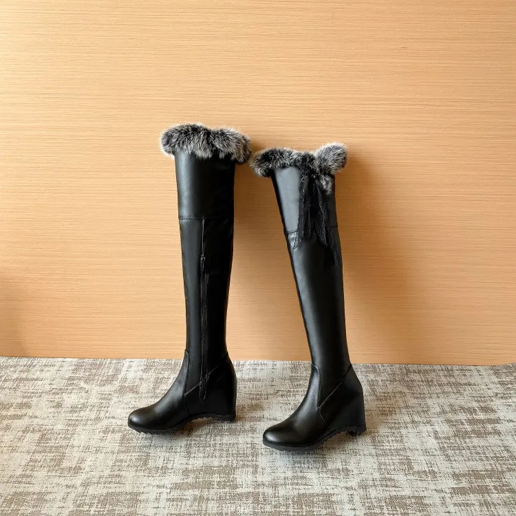 Women's Lace Fur Inside Heighten Wedge Heel Over-The-Knee Boots