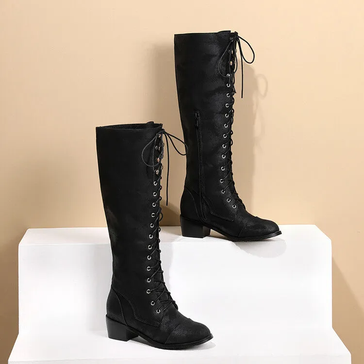 Women's Lace Up Puppy Heel Knee High Boots