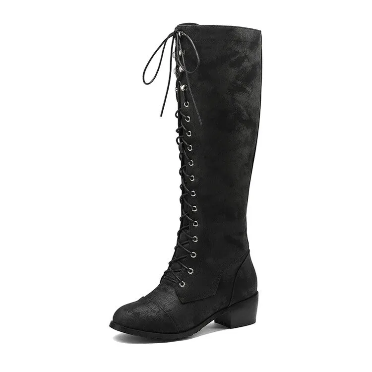 Women's Lace Up Puppy Heel Knee High Boots