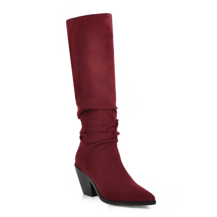 Women's Pointed Toe Beveled Heel Knee-High Boots