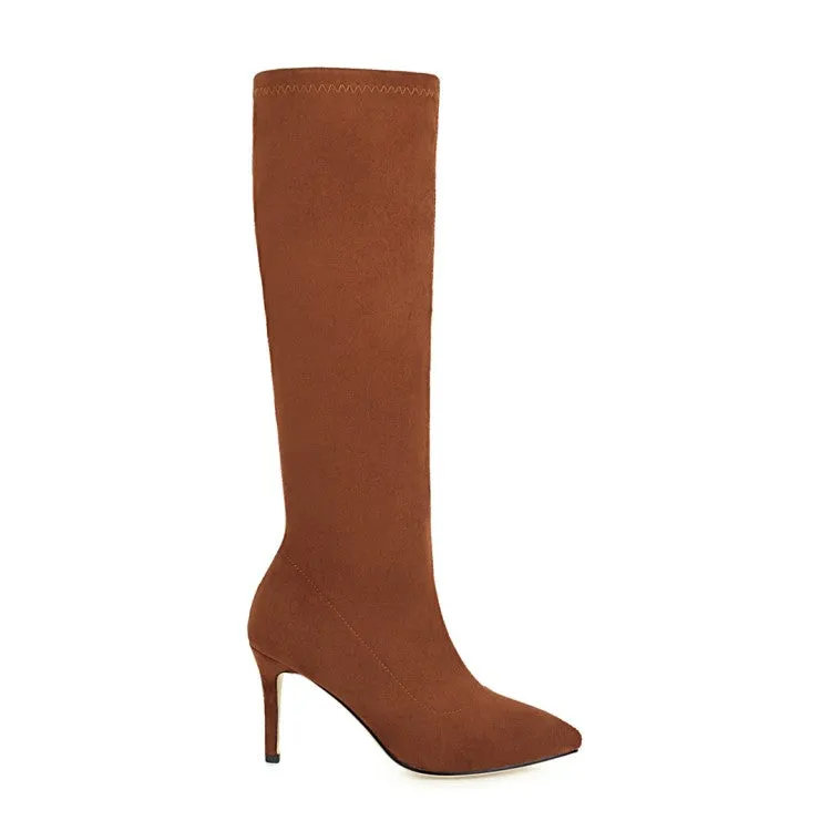 Women's Pointed Toe Side Zippers Stiletto Heel Knee-High Boots