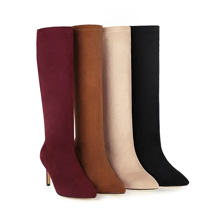 Women's Pointed Toe Side Zippers Stiletto Heel Knee-High Boots