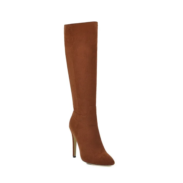 Women's Pointed Toe Side Zippers Stiletto Heel Knee-High Boots