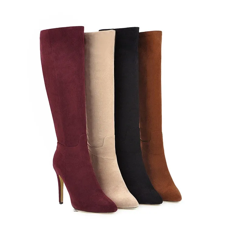 Women's Pointed Toe Side Zippers Stiletto Heel Knee-High Boots