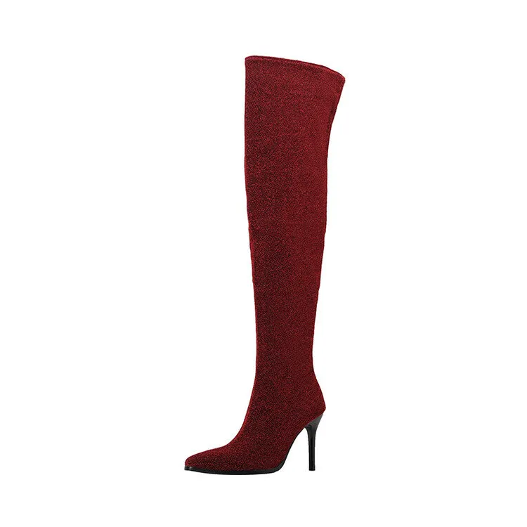 Women's Pointed Toe Side Zippers Stiletto Heel Over-the-Knee Boots