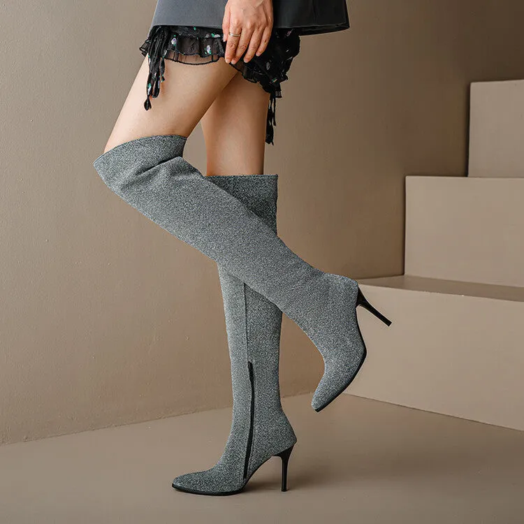 Women's Pointed Toe Side Zippers Stiletto Heel Over-the-Knee Boots