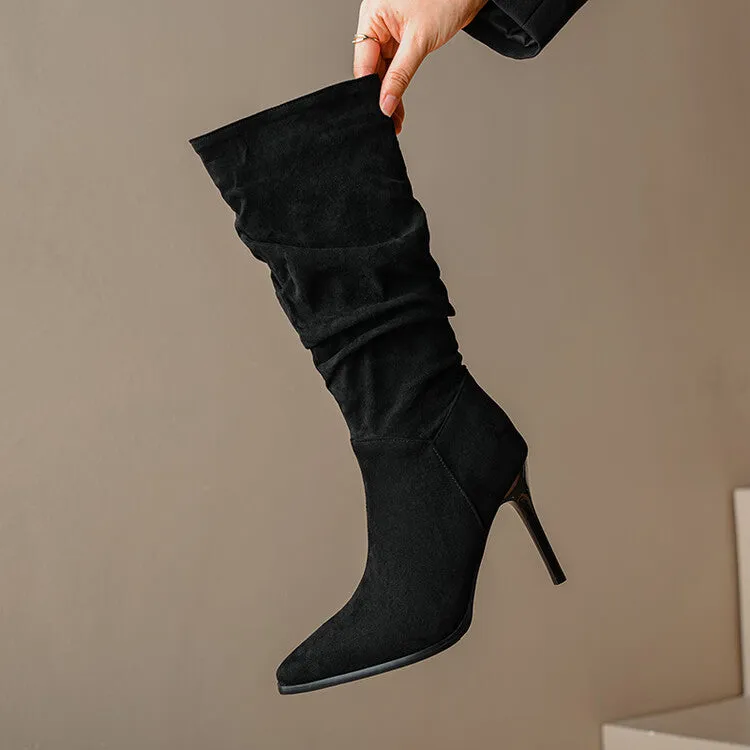 Women's Pointed Toe Slouch Stiletto Heel Knee-High Boots