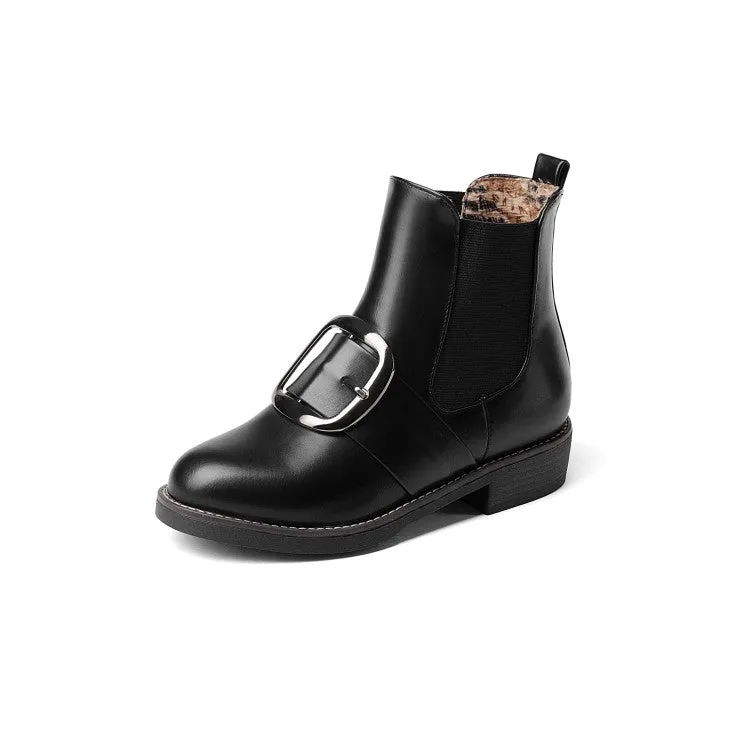 Women's Pu Leather Buckle Straps Stretch Short Chelsea Boots