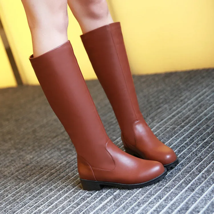 Women's Pu Leather Round Toe Platform Knee High Boots