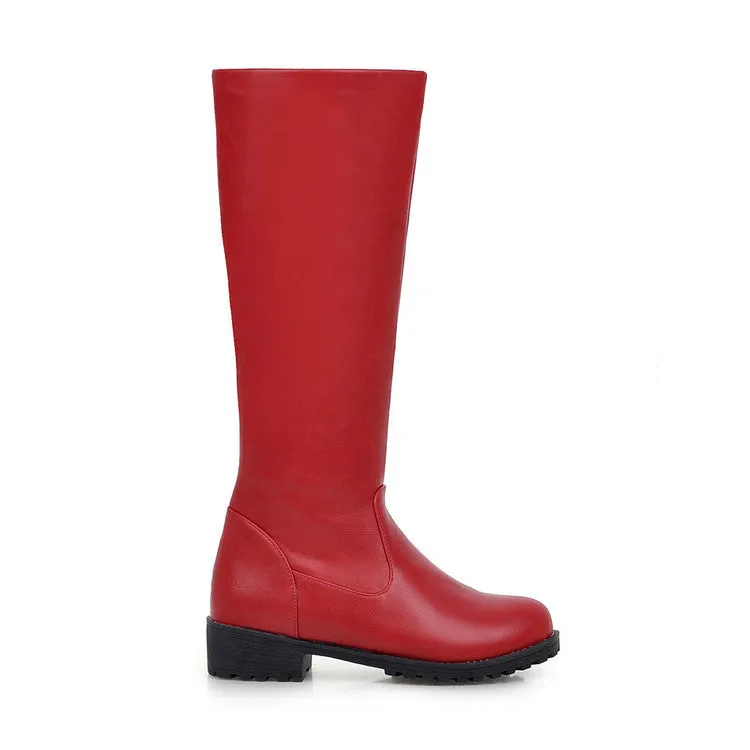 Women's Pu Leather Round Toe Platform Knee High Boots