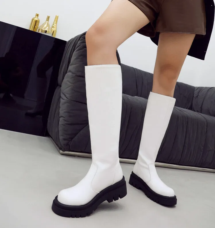 Women's Round Toe Platform Knee High Boots