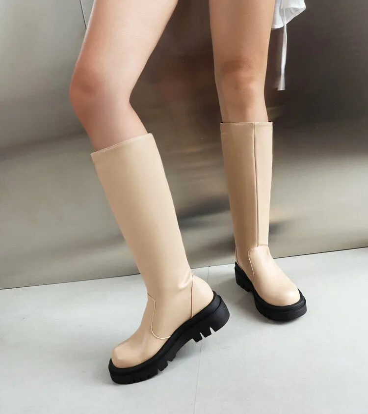 Women's Round Toe Platform Knee High Boots