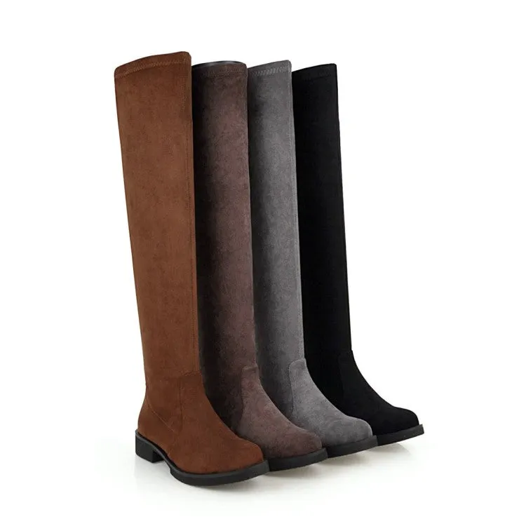 Women's Side Zippers Round Toe Low Heels Knee-High Boots