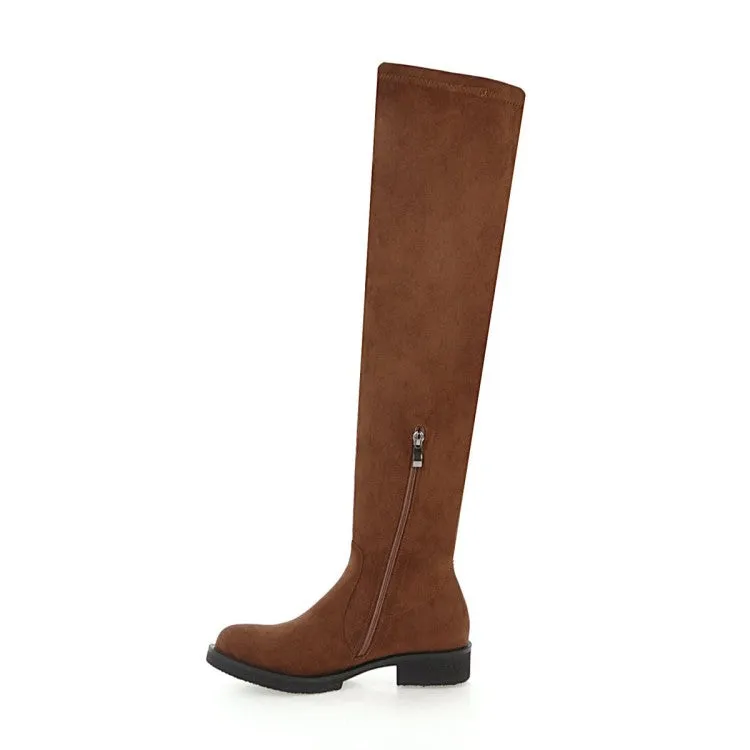 Women's Side Zippers Round Toe Low Heels Knee-High Boots