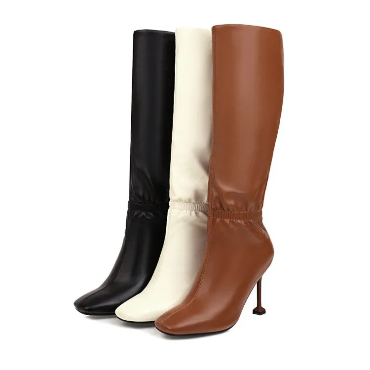 Women's Square Toe Slouch Spool Heel Stiletto Heel Knee-High Boots