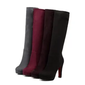 Women's Zippers Round Toe Chunky Heel Platform Knee-High Boots