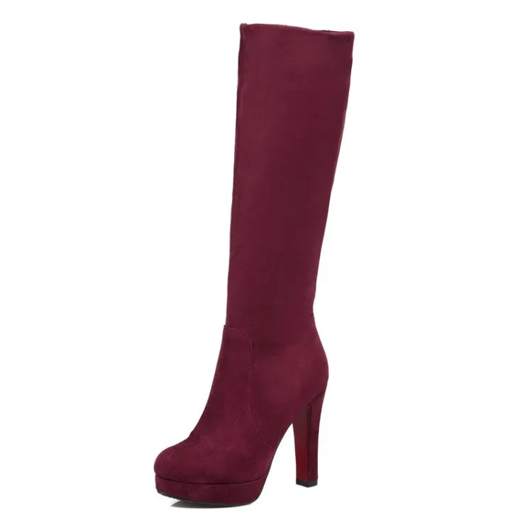 Women's Zippers Round Toe Chunky Heel Platform Knee-High Boots