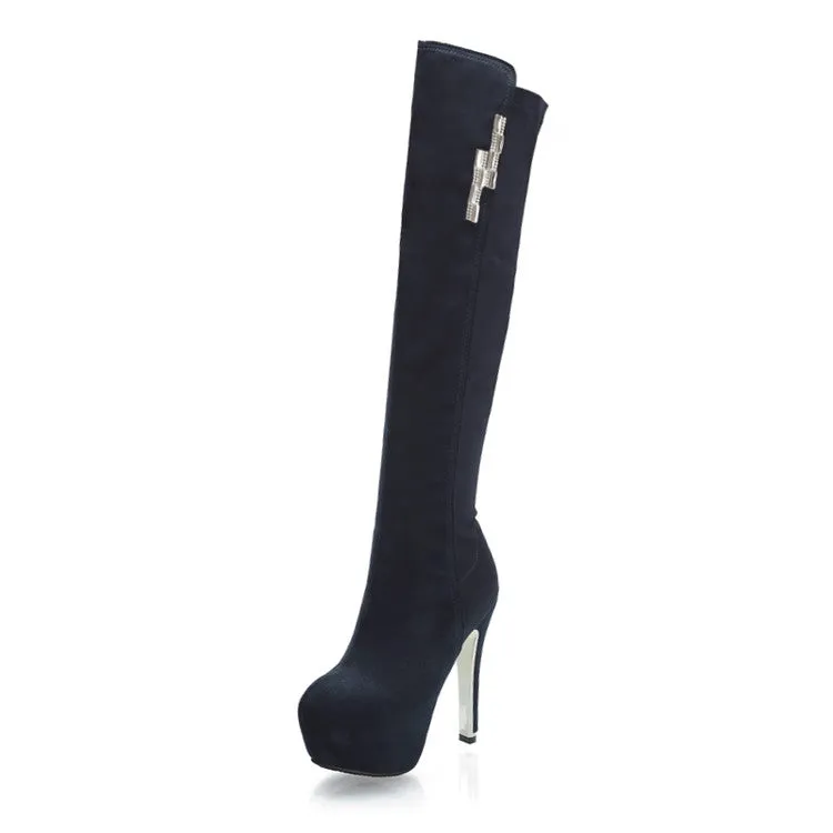 Women's Zippers Round Toe Stiletto Heel Platform Knee-High Boots